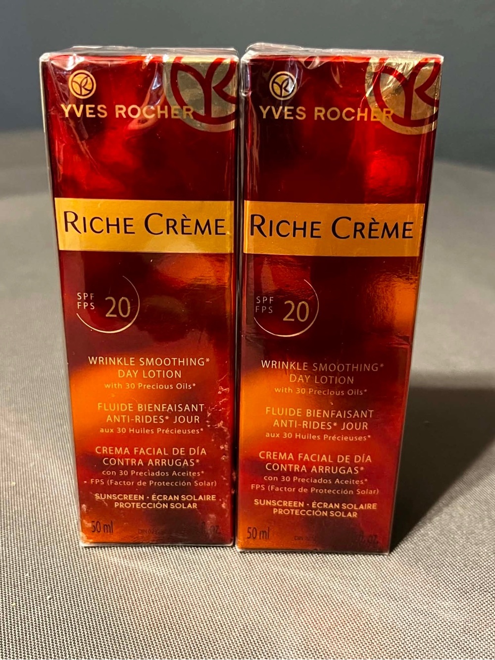 2 X Riche Crème YVES ROCHER Wrinkle Smoothing Day Lotion NOS